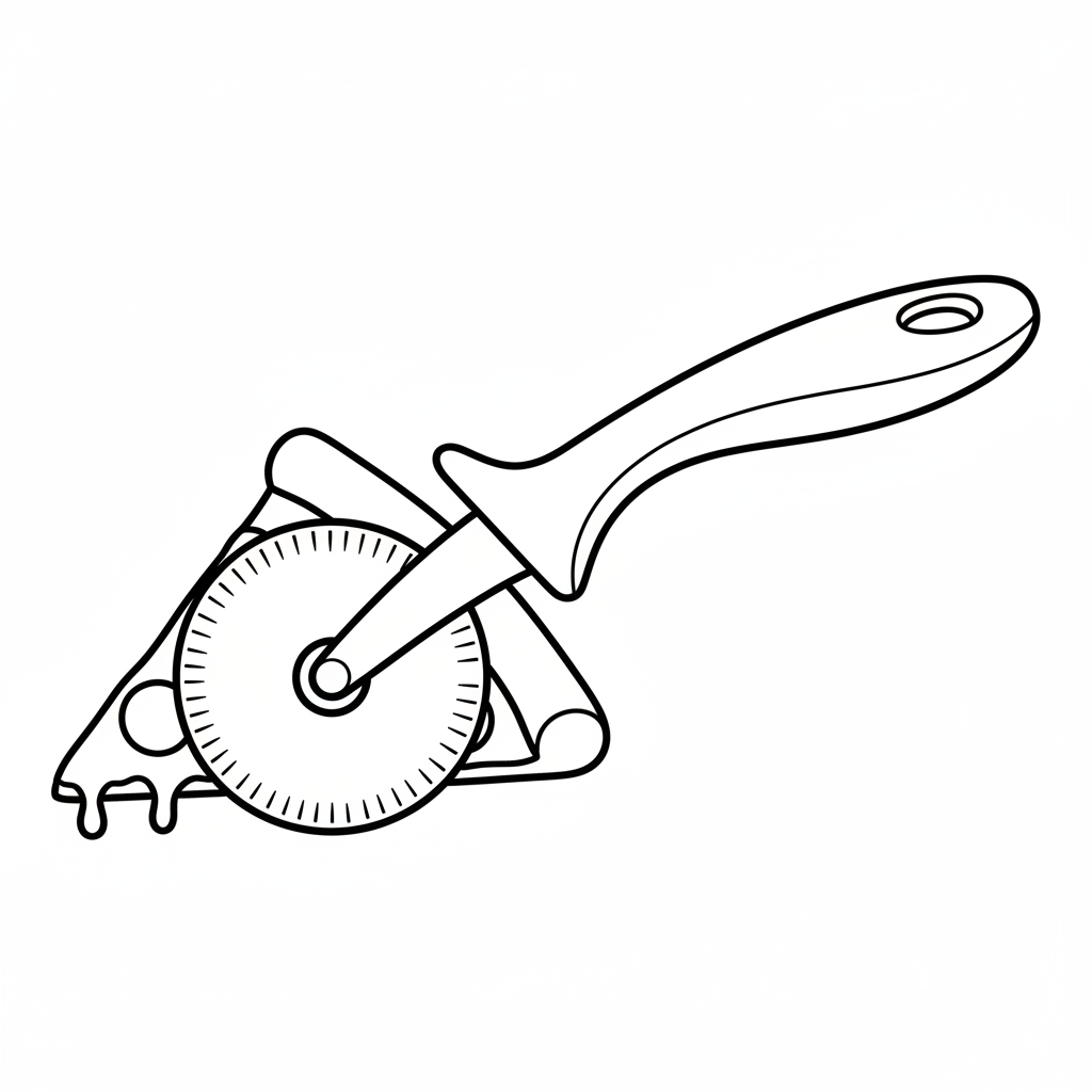 Pizzasnijder, snijwiel, serveergereedschap, keuken - Gratis afdrukbare kleurplaat