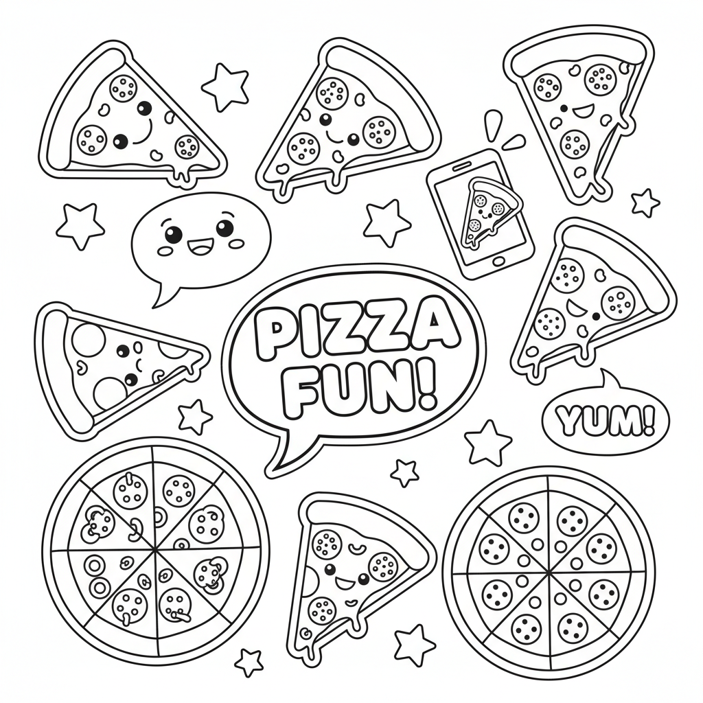 Pizza emoji collection digital stickers messaging fun - Free Printable Coloring Page