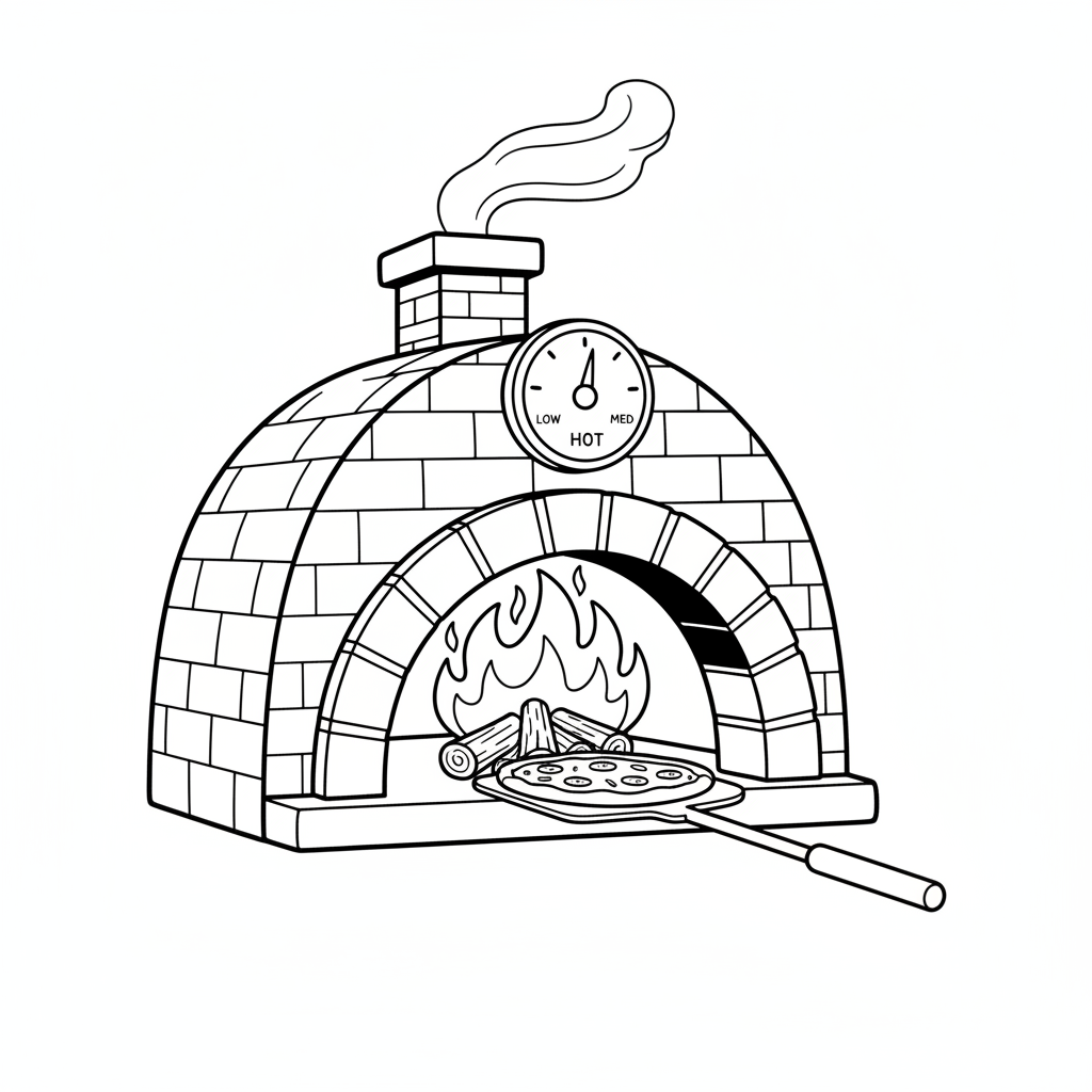 thermomètre pour four à pizza, feu de cuisson chaud - Coloriage gratuit à imprimer