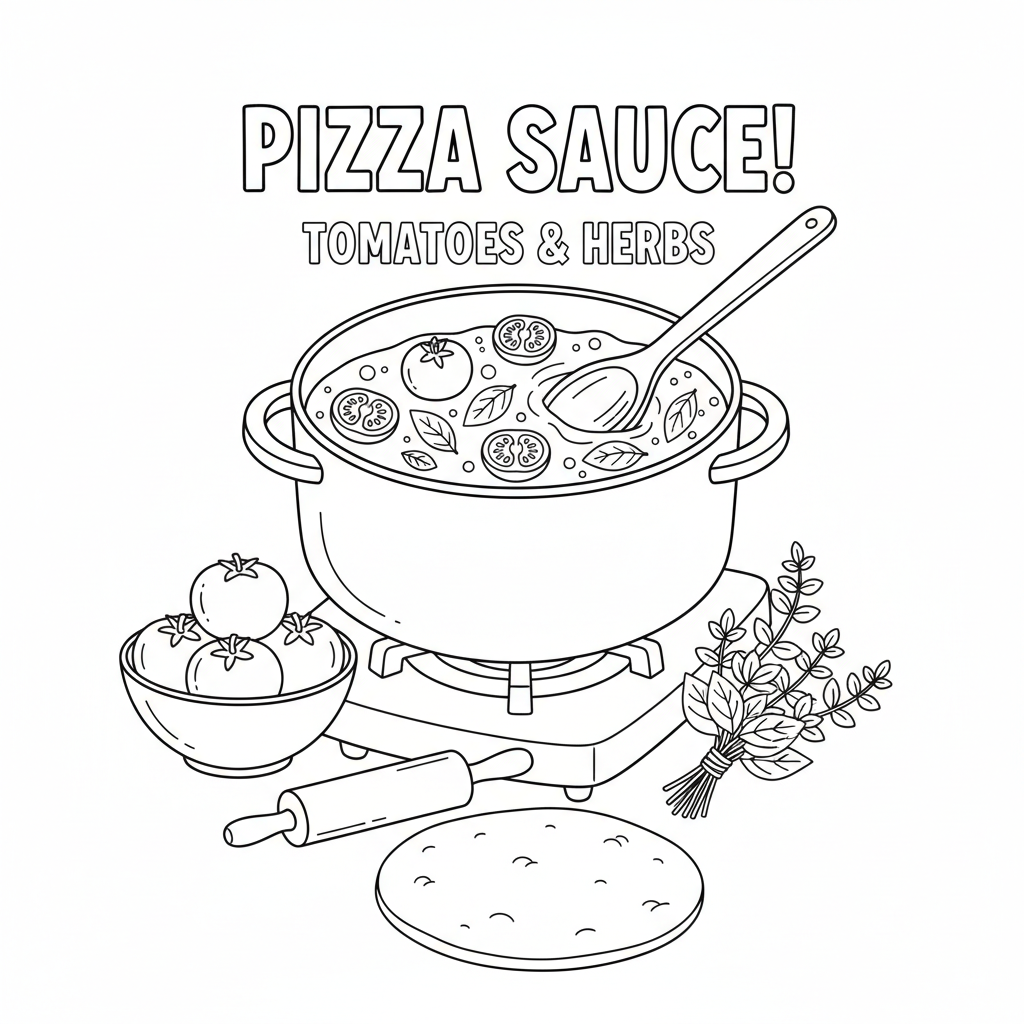 Pizzasåsberedning tomat örter matlagningsbas - Gratis utskrivbar målarbild Pizzasåsberedning tomat örter matlagningsbas - Gratis utskrivbar målarbild