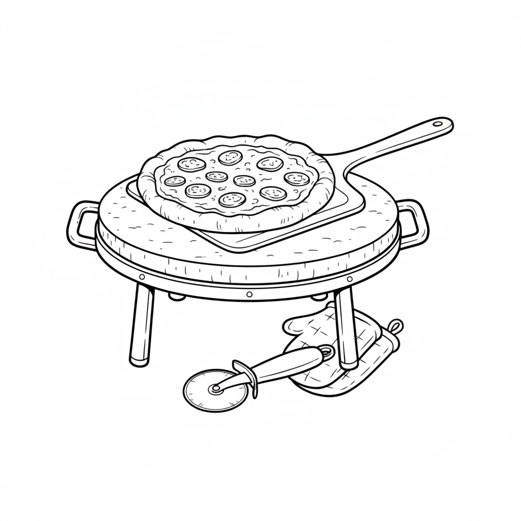 Pizzastensgräddningsutrustning verktyg för krispig skorpa - Gratis utskrivbar målarbild