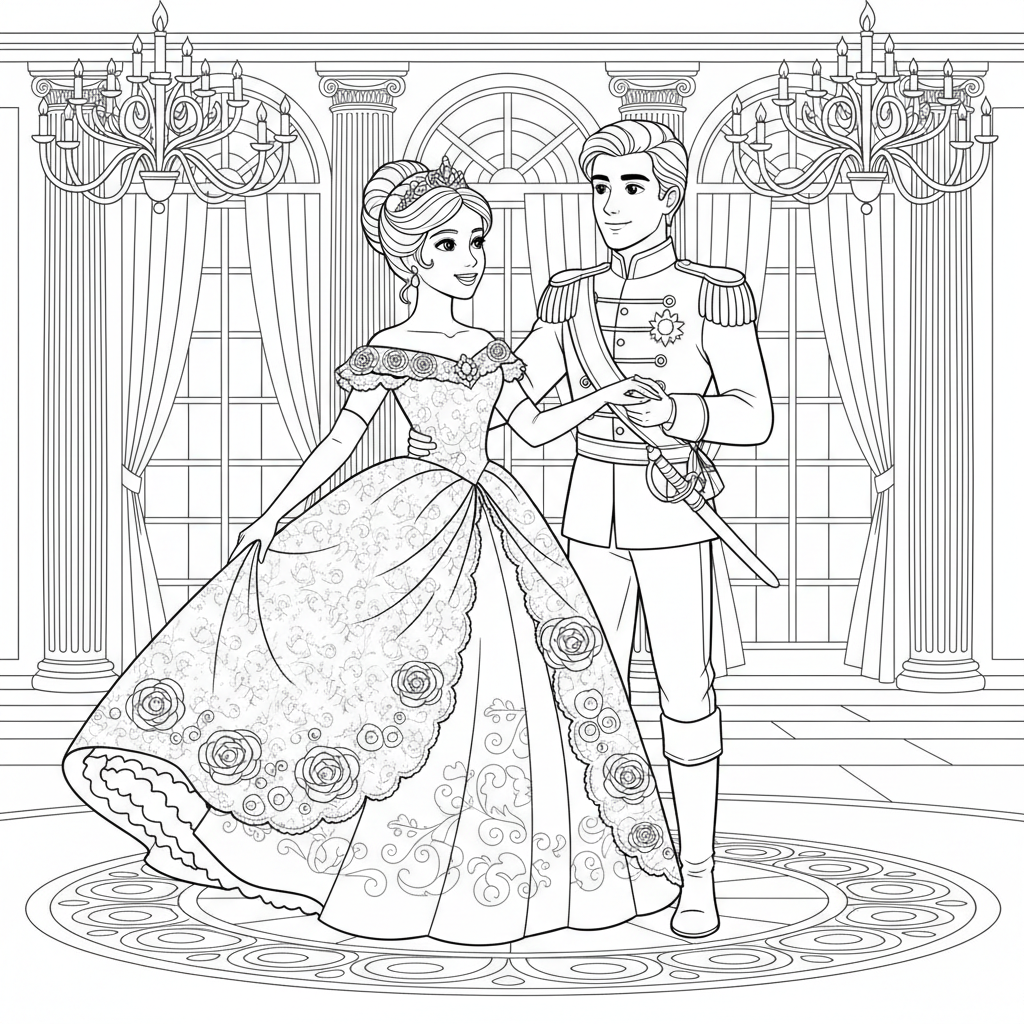 Princess And Prince At Ball - Free Printable Coloring Page Princess And Prince At Ball - Free Printable Coloring Page