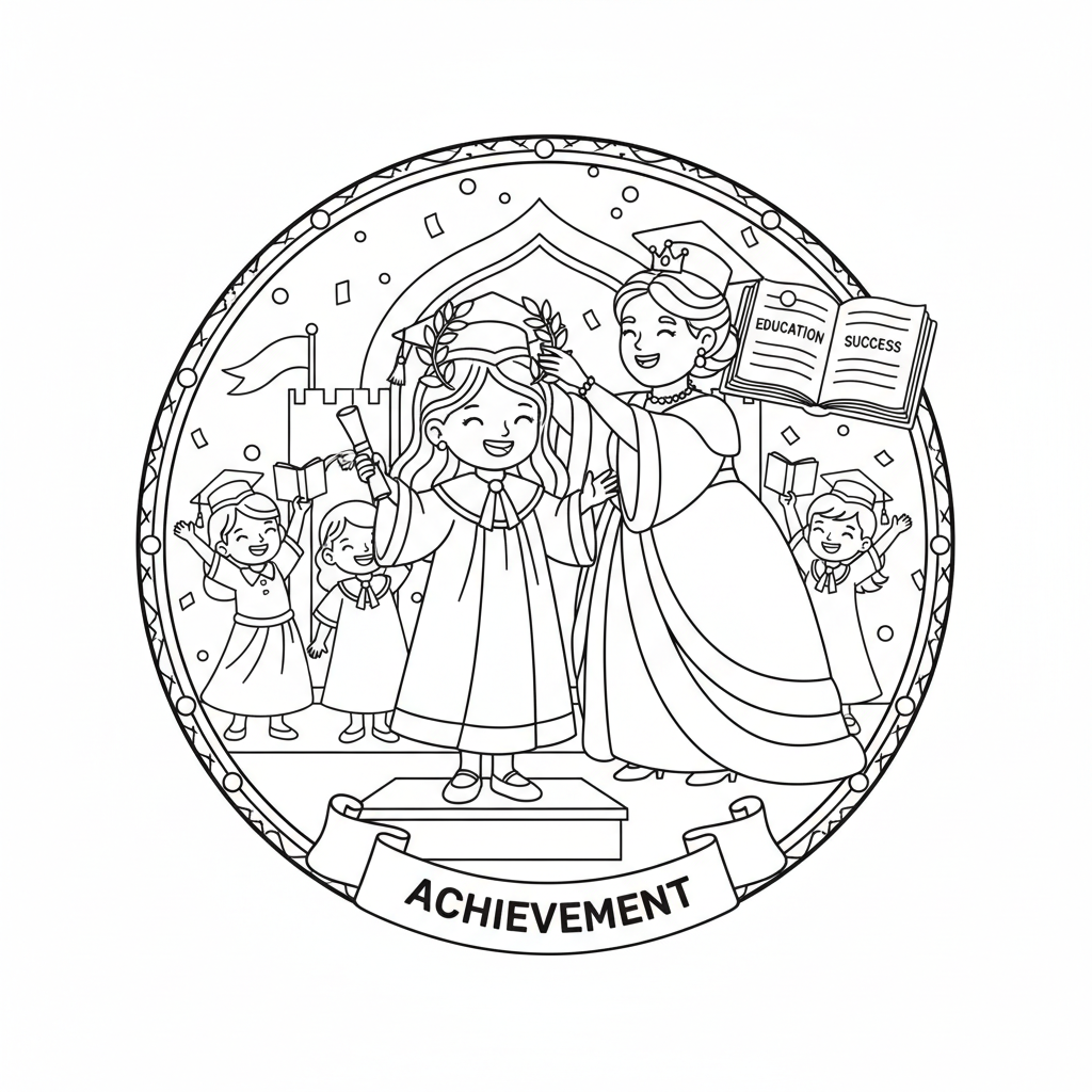 cerimonia di laurea della principessa, traguardo, istruzione, successo - Disegno da colorare gratuito