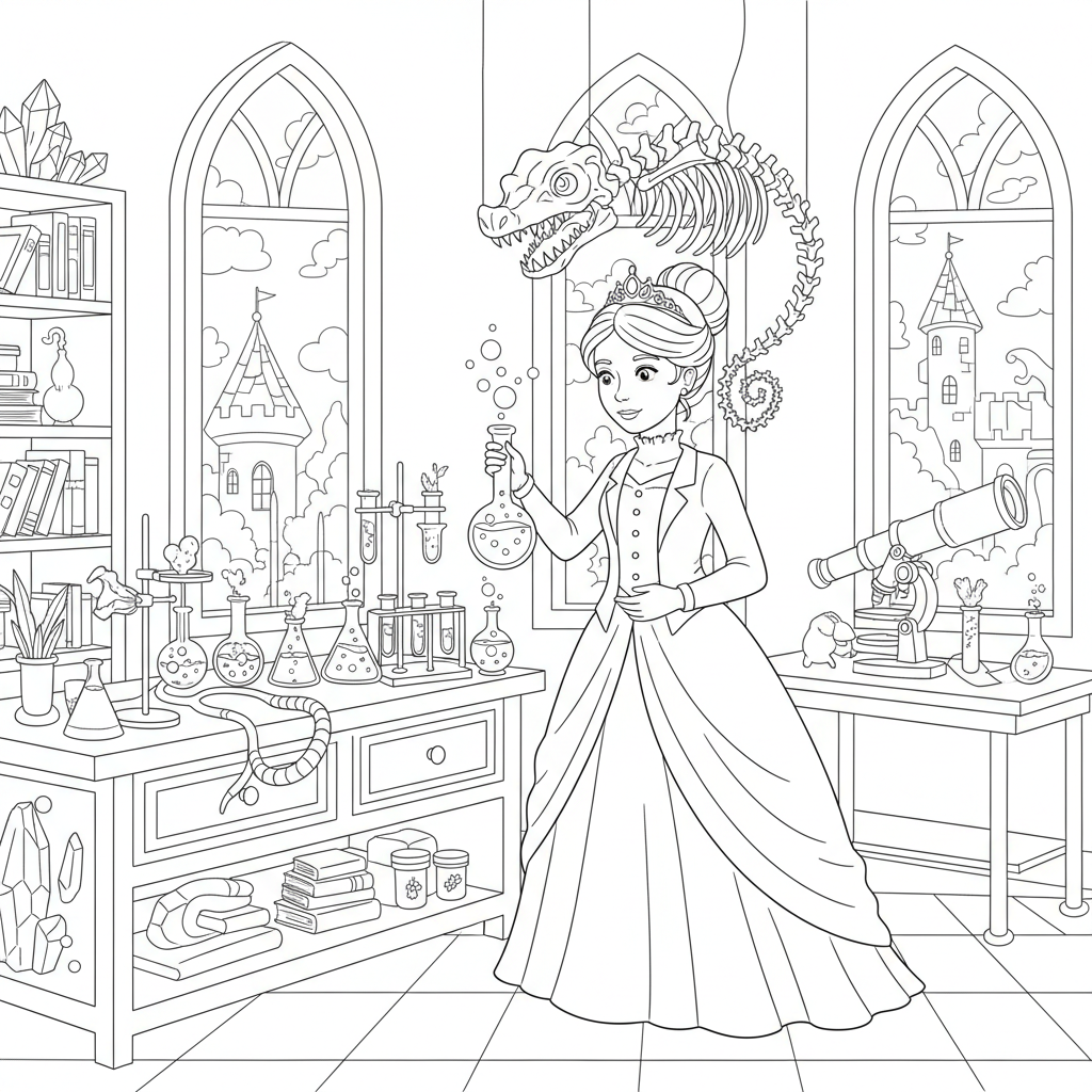 Laboratoire de la princesse scientifique - Coloriage gratuit à imprimer