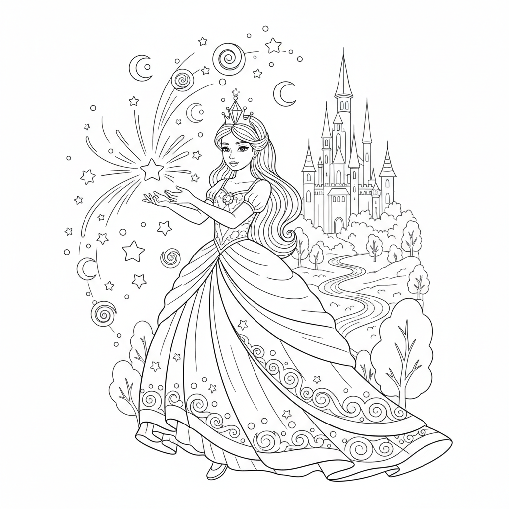 Princess With Magical Powers Coloring Page - Free Printable