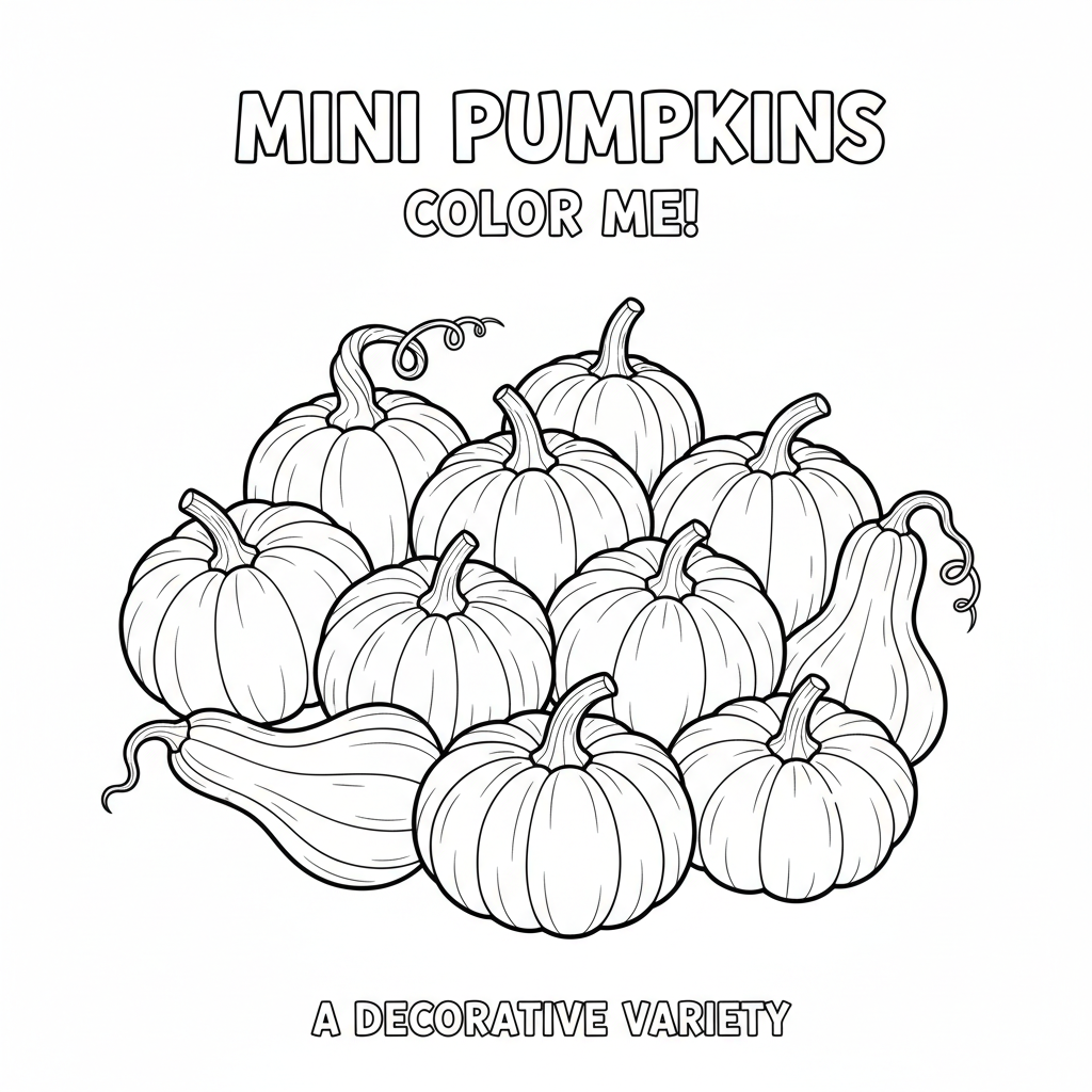 Mini pumpkins collection decorative variety colorful small - Free Printable Coloring Page Mini pumpkins collection decorative variety colorful small - Free Printable Coloring Page
