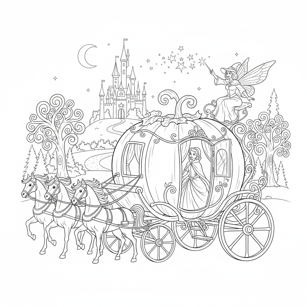 Pumpkin Coach Fairy Tale - Free Printable Coloring Page Pumpkin Coach Fairy Tale - Free Printable Coloring Page