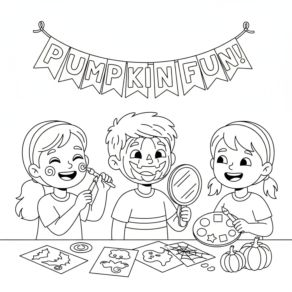 Pumpkin face painting activity craft kids fun - Free Printable Coloring Page