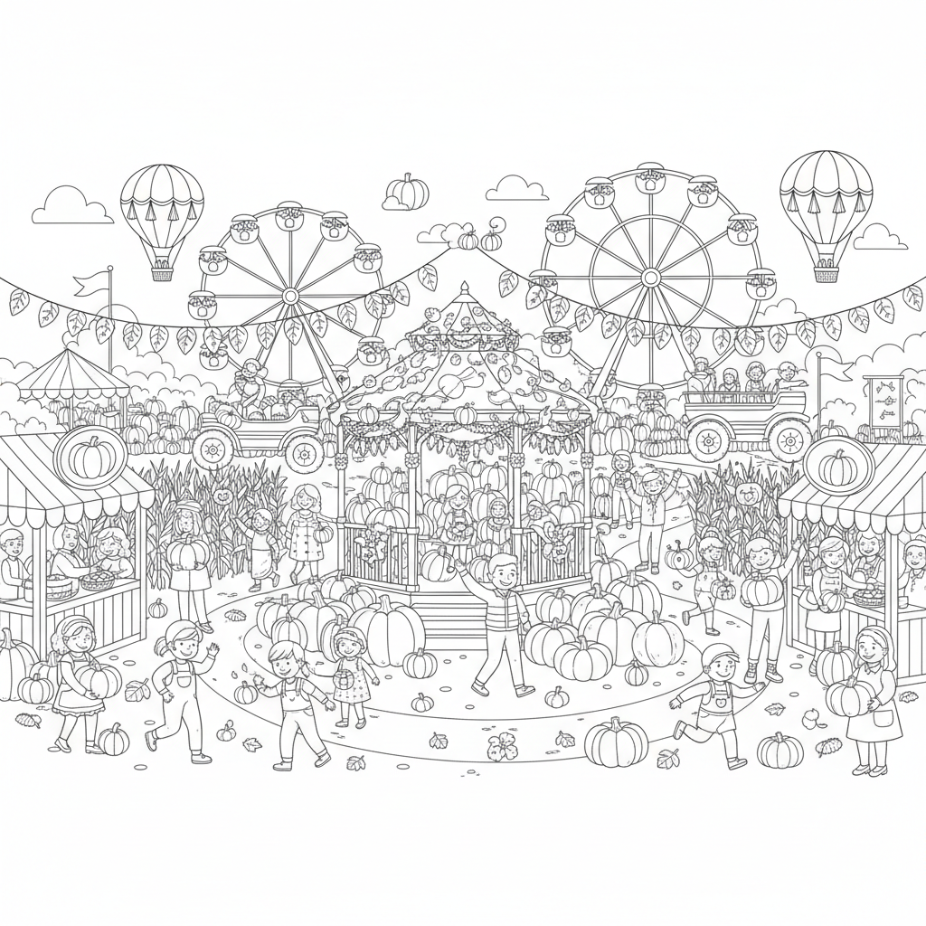 Pumpkin Festival Celebration - Free Printable Coloring Page Pumpkin Festival Celebration - Free Printable Coloring Page