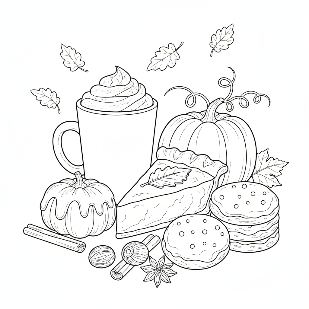 Pumpkin Spice Treats - Free Printable Coloring Page Pumpkin Spice Treats - Free Printable Coloring Page