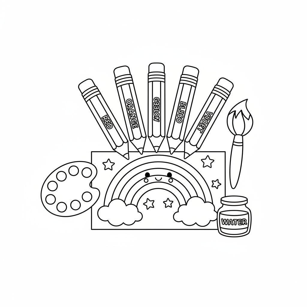 Rainbow colored pencils art supplies drawing coloring - Free Printable Coloring Page Rainbow colored pencils art supplies drawing coloring - Free Printable Coloring Page