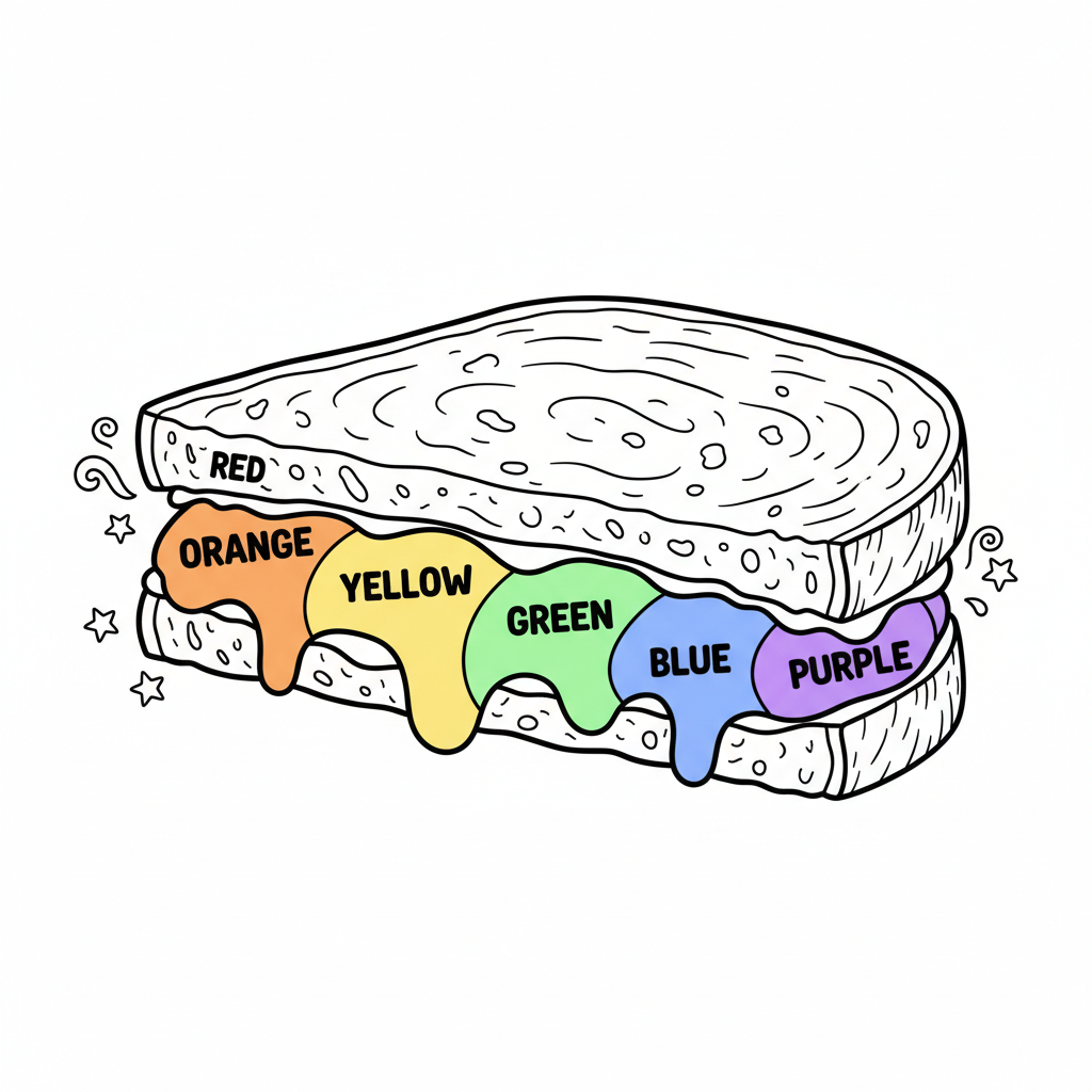 Rainbow grilled cheese sandwich colorful melted cheese - Free Printable Coloring Page Rainbow grilled cheese sandwich colorful melted cheese - Free Printable Coloring Page