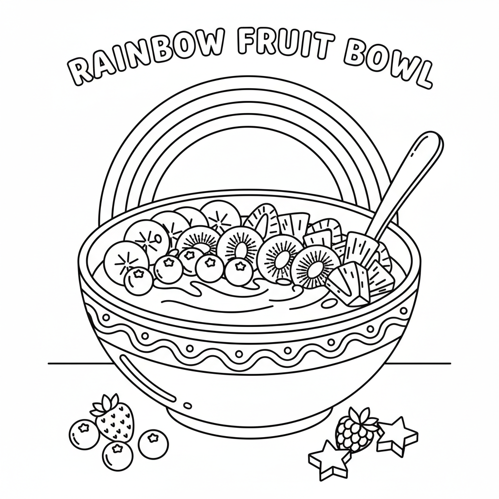 Rainbow smoothie bowl breakfast colorful fruit healthy - Free Printable Coloring Page