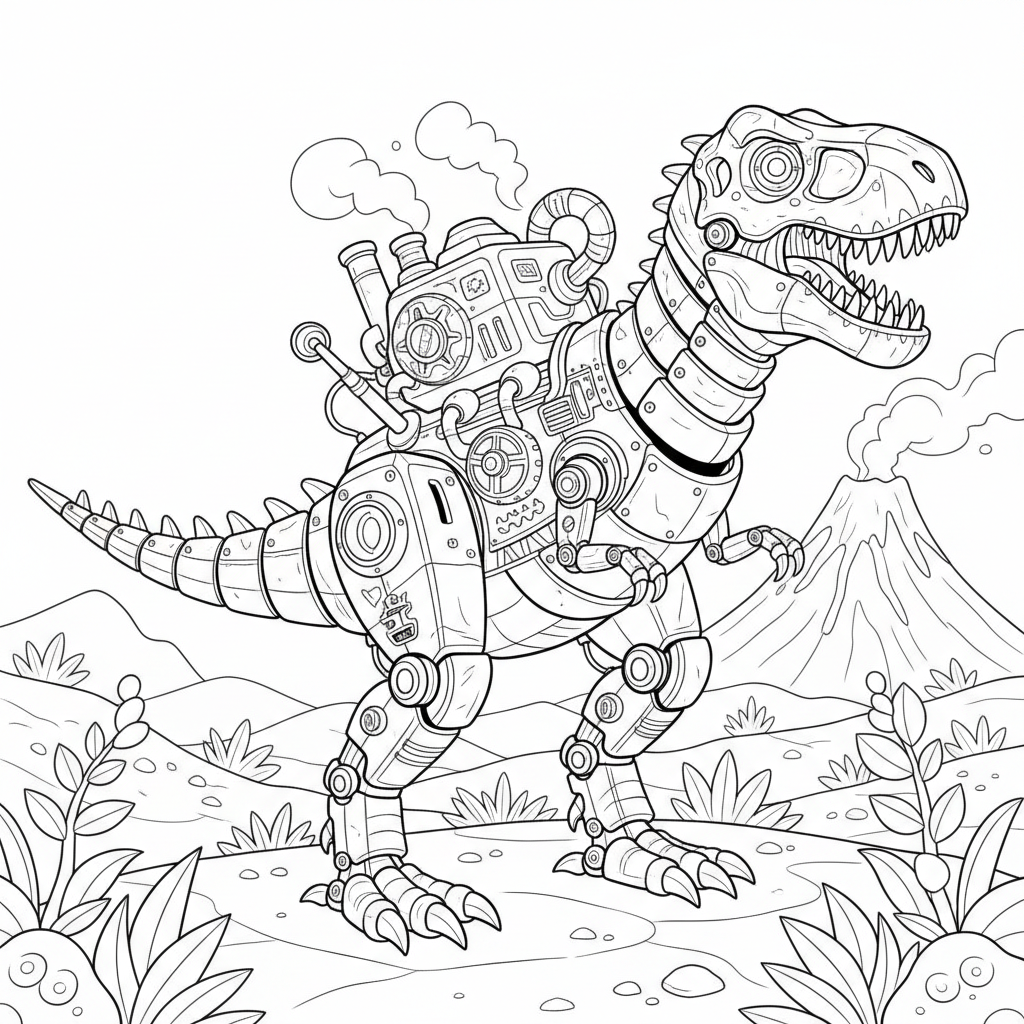 Robot dinosaur prehistoric mechanical ancient combined - Free Printable Coloring Page