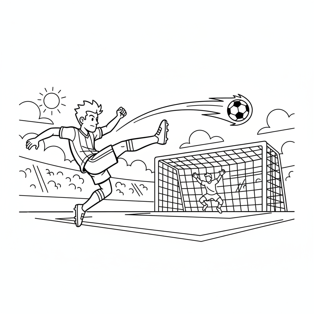 La star du football marque un but spectaculaire de loin - Coloriage gratuit à imprimer