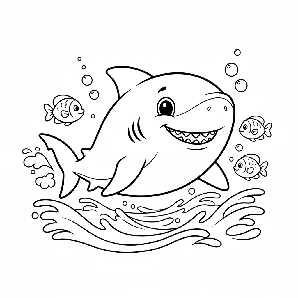 Cartoon Freundlicher Hai - Kostenloses druckbares Ausmalbild Cartoon Freundlicher Hai - Kostenloses druckbares Ausmalbild
