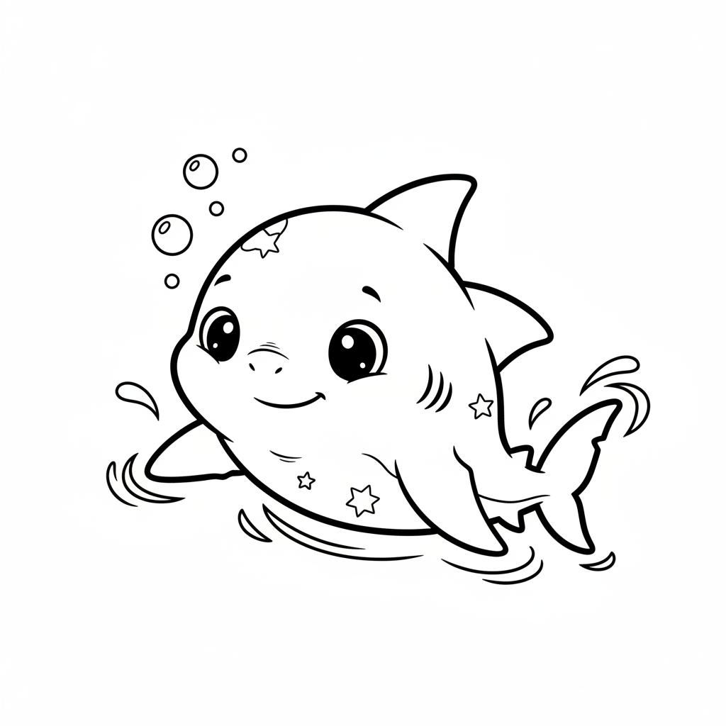Shark pup baby young small learning swimming - Free Printable Coloring Page Shark pup baby young small learning swimming - Free Printable Coloring Page