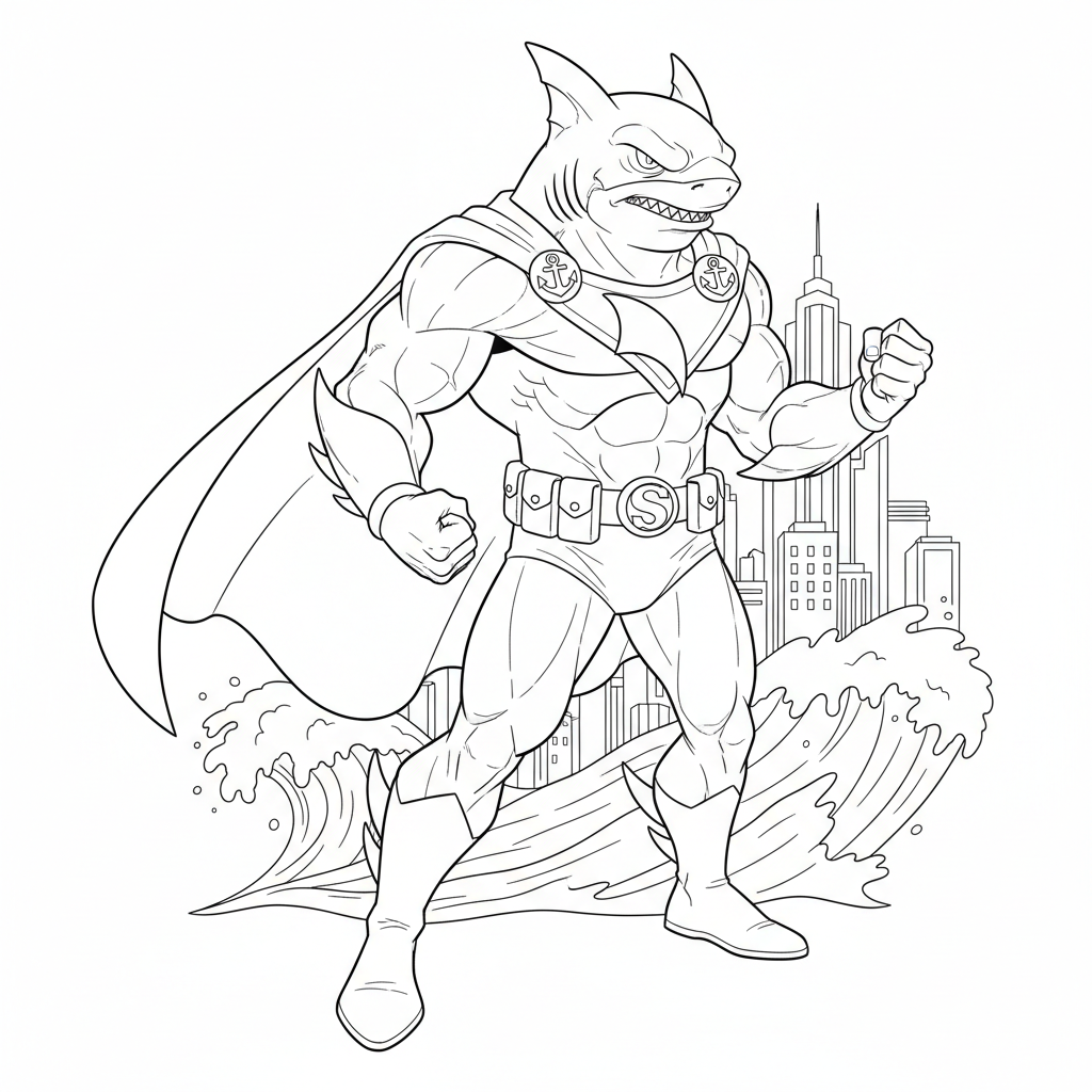 Shark Superhero Cape - Free Printable Coloring Page Shark Superhero Cape - Free Printable Coloring Page