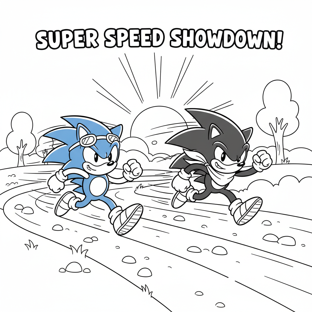 Une course de vitesse entre hérissons bleus et foncés - Coloriage gratuit à imprimer