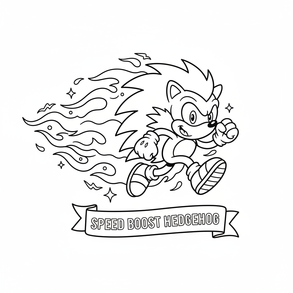 Un hérisson bleu de dessin animé qui rayonne d'une aura de vitesse - Coloriage gratuit à imprimer