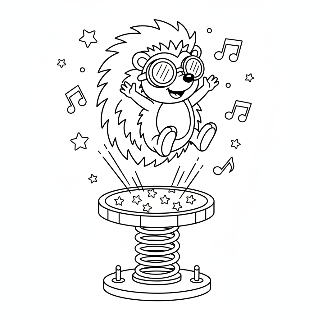 Hérisson bleu de dessin animé sautant sur un tremplin et s'élançant vers le haut - Coloriage gratuit à imprimer