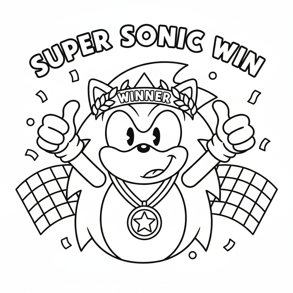 Un hérisson bleu de dessin animé prend la pose de la victoire avec le pouce levé - Coloriage gratuit à imprimer