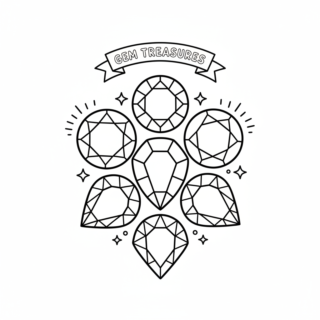 Une collection de sept émeraudes colorées et brillantes est exposée - Coloriage gratuit à imprimer