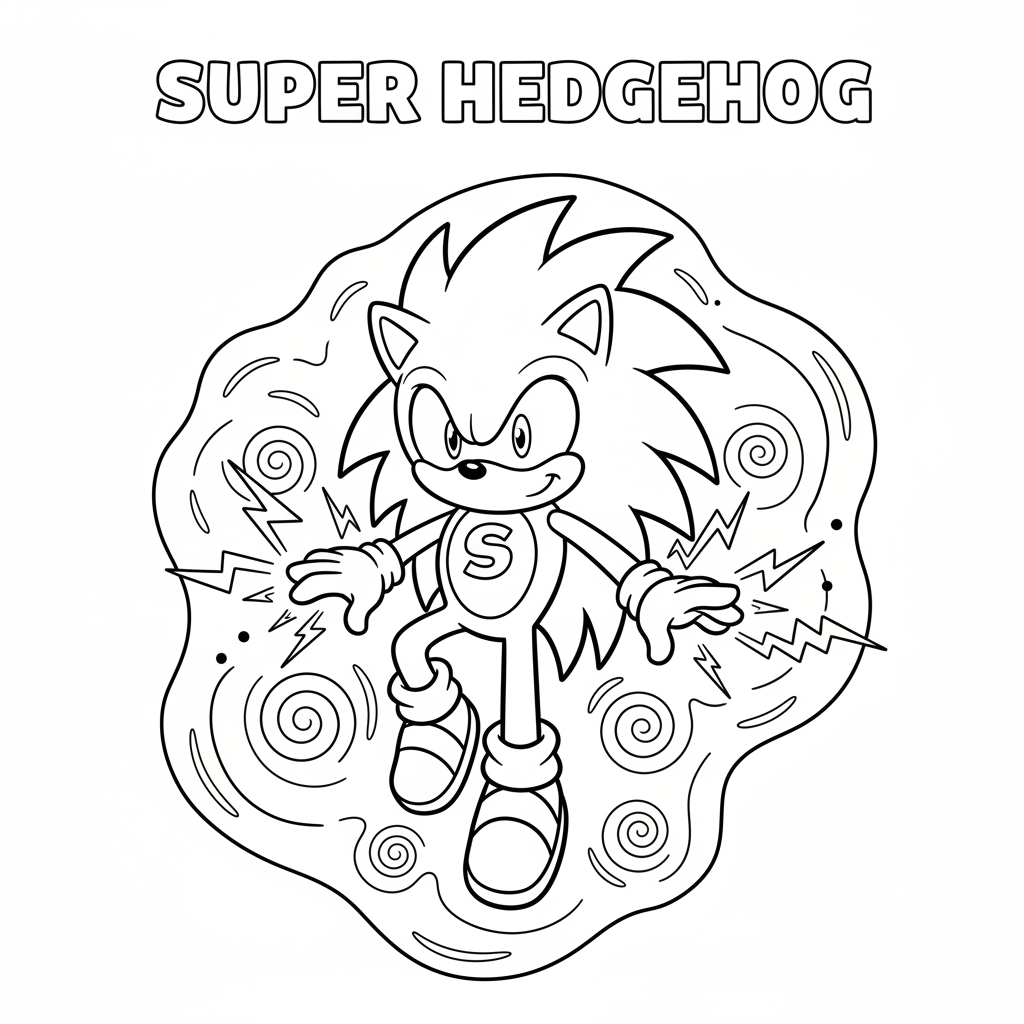 Un hérisson surpuissant aux reflets dorés flottant avec de l'énergie - Coloriage gratuit à imprimer