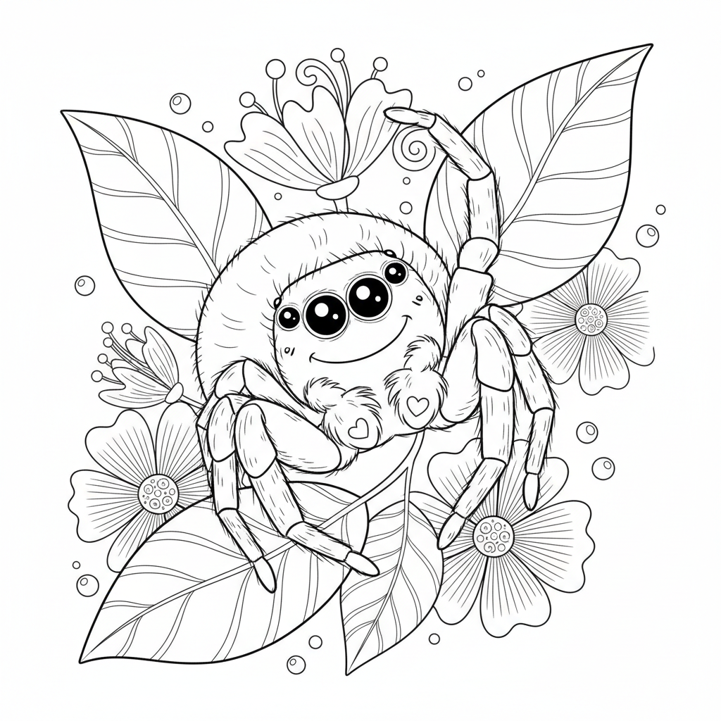 Jumping Spider Cute Pose - Free Printable Coloring Page Jumping Spider Cute Pose - Free Printable Coloring Page