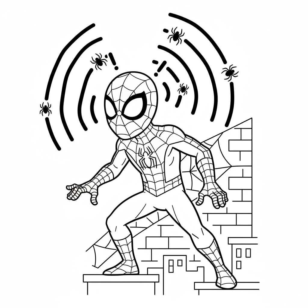 Young Spidey surprised by spider sense tingling alert - Free Printable Coloring Page