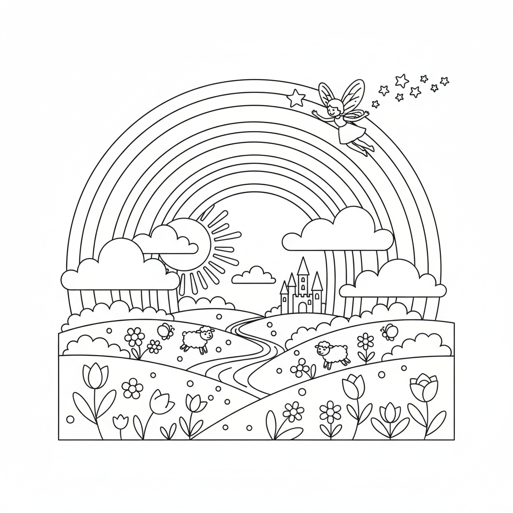 Double rainbow spring sky magical sight - Free Printable Coloring Page Double rainbow spring sky magical sight - Free Printable Coloring Page