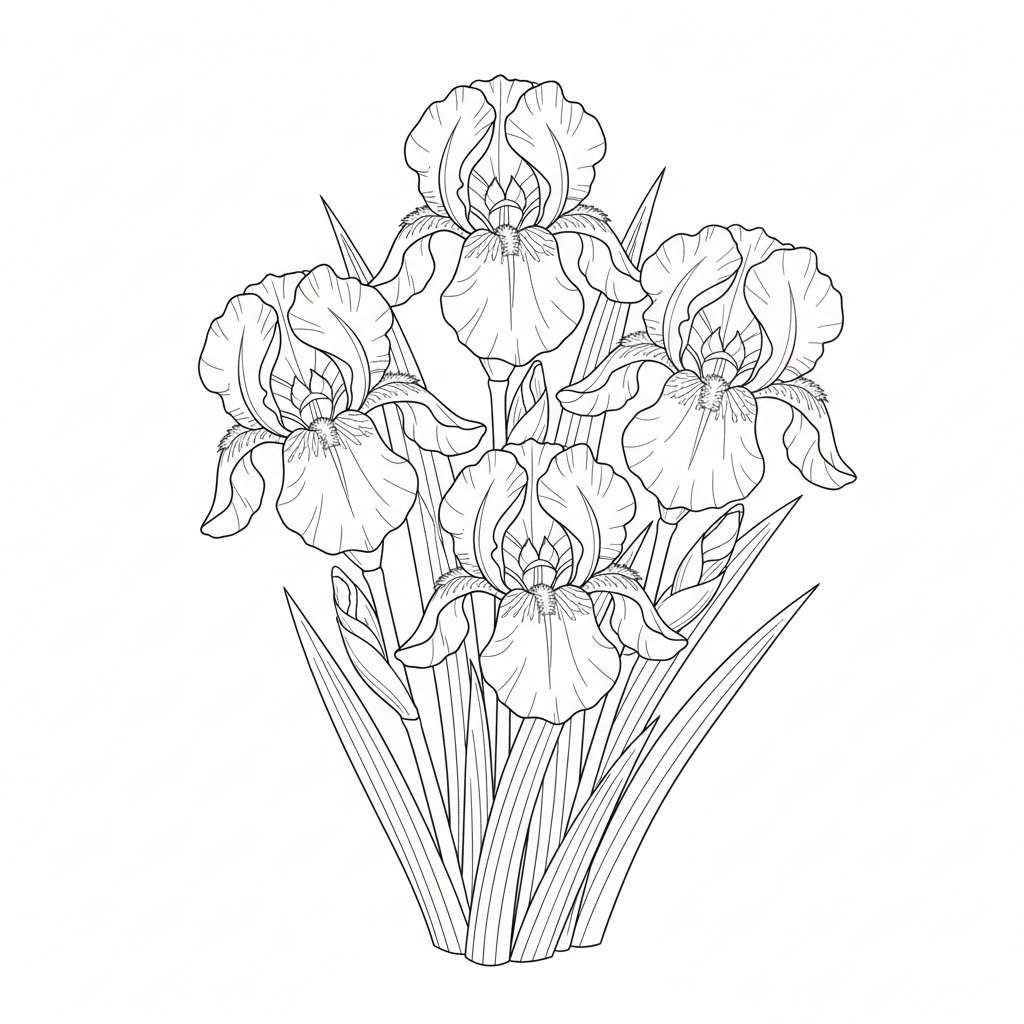 Iris Flowers Purple And Yellow - Free Printable Coloring Page Iris Flowers Purple And Yellow - Free Printable Coloring Page