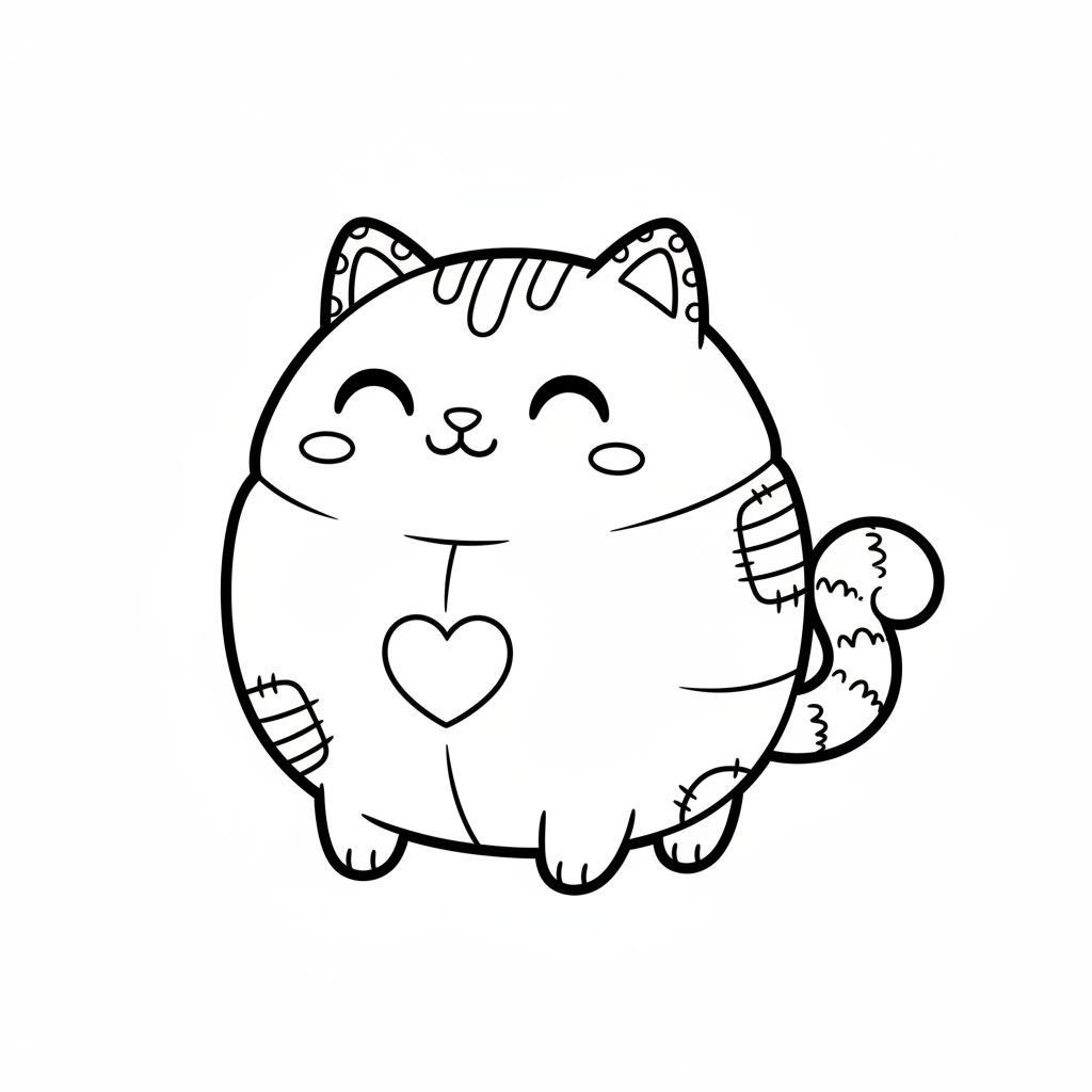 Een schattig rond pluche kattenfiguurtje met gesloten blije ogen - Gratis afdrukbare kleurplaat Een schattig rond pluche kattenfiguurtje met gesloten blije ogen - Gratis afdrukbare kleurplaat