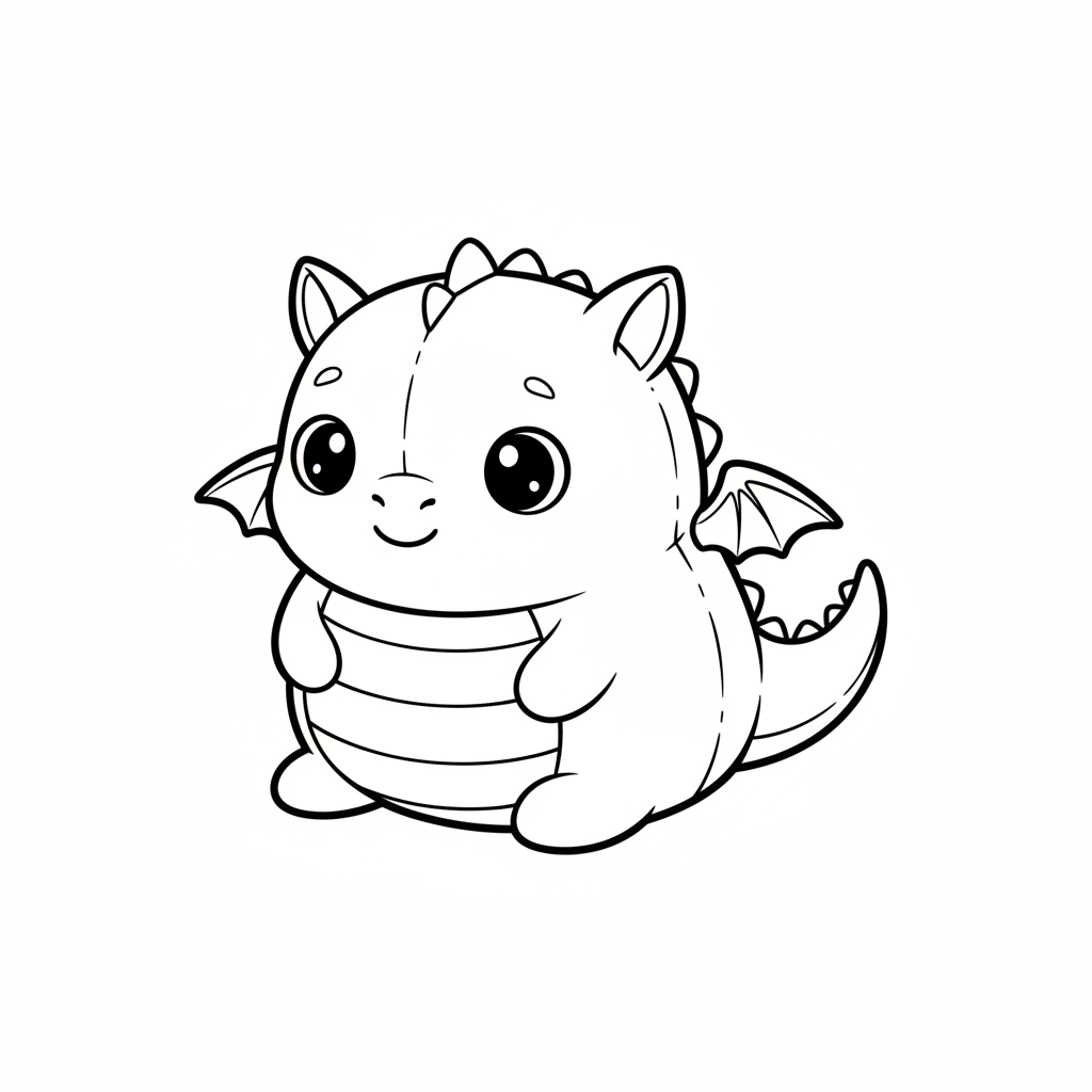 Un simpático dragón de peluche con pequeñas alas y una sonrisa - Página para colorear gratis Un simpático dragón de peluche con pequeñas alas y una sonrisa - Página para colorear gratis