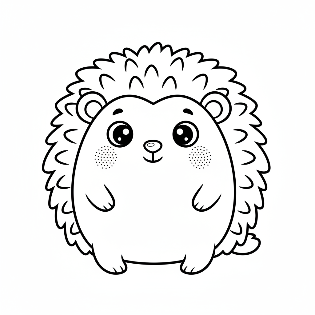 En rund igelkott i plysch med små spikar och röda kinder - Gratis utskrivbar målarbild En rund igelkott i plysch med små spikar och röda kinder - Gratis utskrivbar målarbild