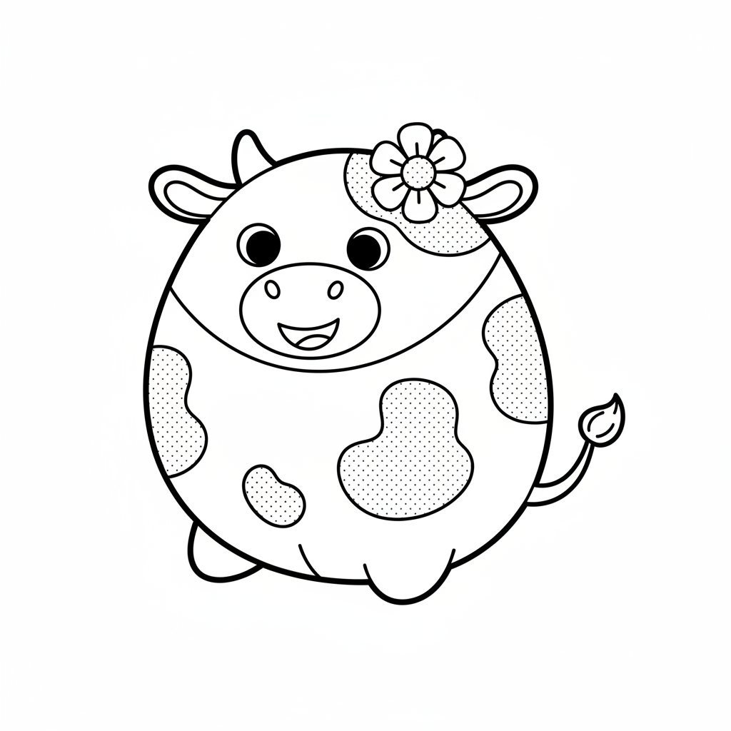 En rund, mjuk plyschko med rosa fläckar och blomma - Gratis utskrivbar målarbild En rund, mjuk plyschko med rosa fläckar och blomma - Gratis utskrivbar målarbild