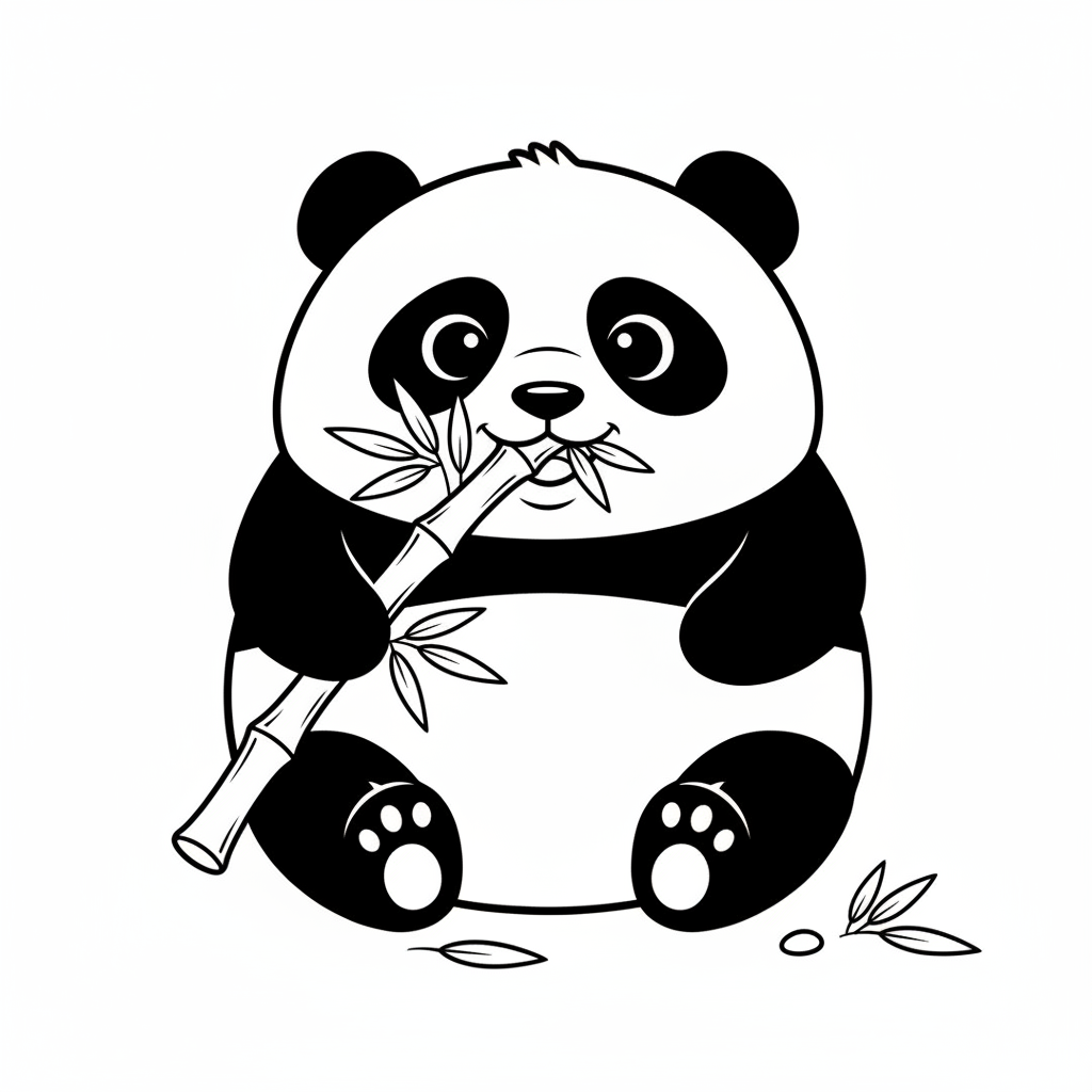 Un panda en peluche rond et moelleux mangeant du bambou - Coloriage gratuit à imprimer Un panda en peluche rond et moelleux mangeant du bambou - Coloriage gratuit à imprimer