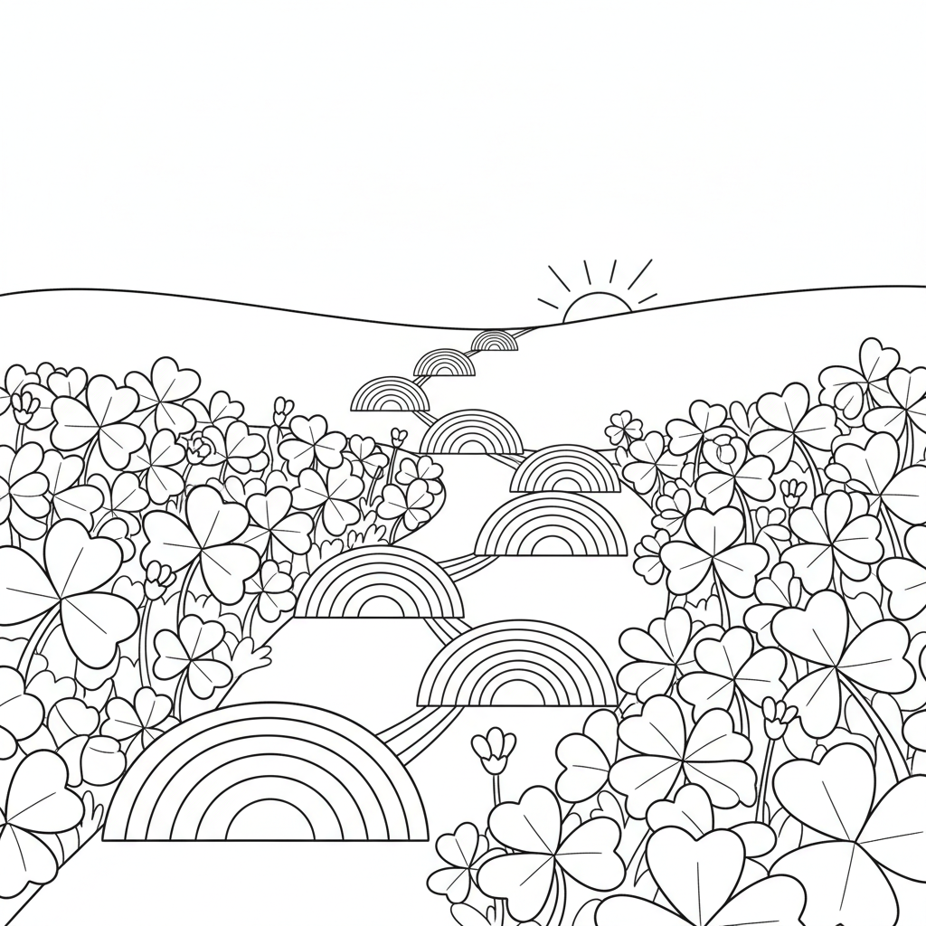 Chemin arc-en-ciel, dalles de gué, allée de trèfle - Coloriage gratuit à imprimer Chemin arc-en-ciel, dalles de gué, allée de trèfle - Coloriage gratuit à imprimer