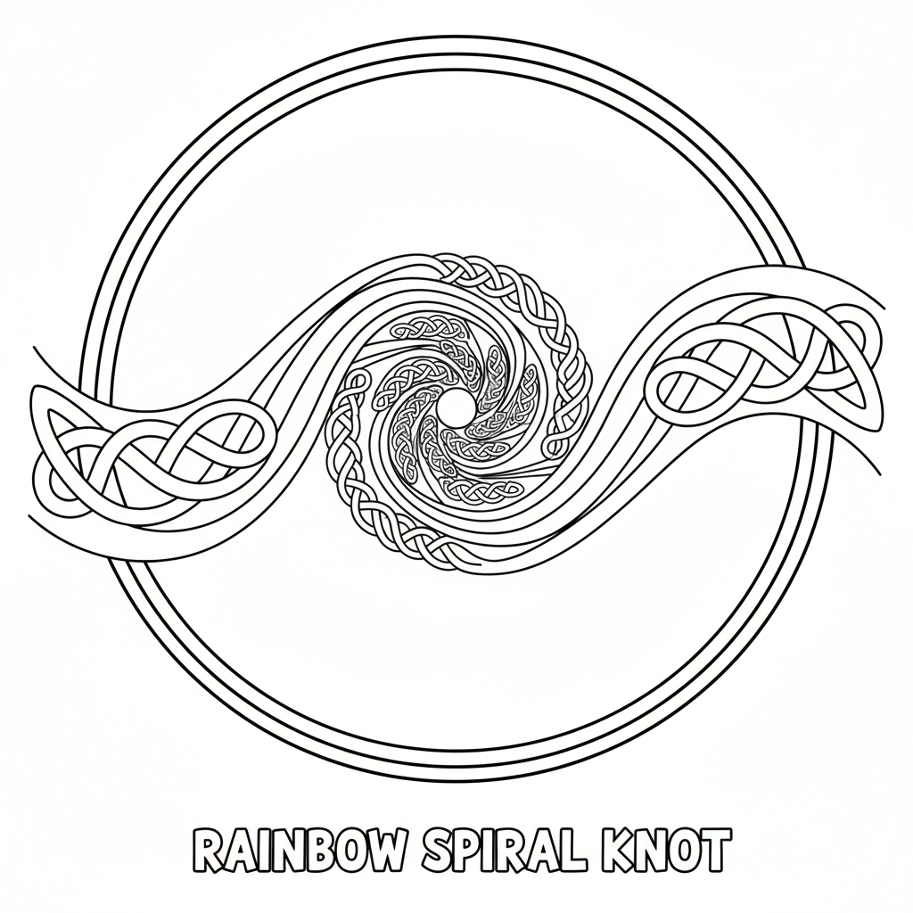Diseño de centro de nudo celta con patrón de espiral de arcoíris - Página para colorear gratis Diseño de centro de nudo celta con patrón de espiral de arcoíris - Página para colorear gratis