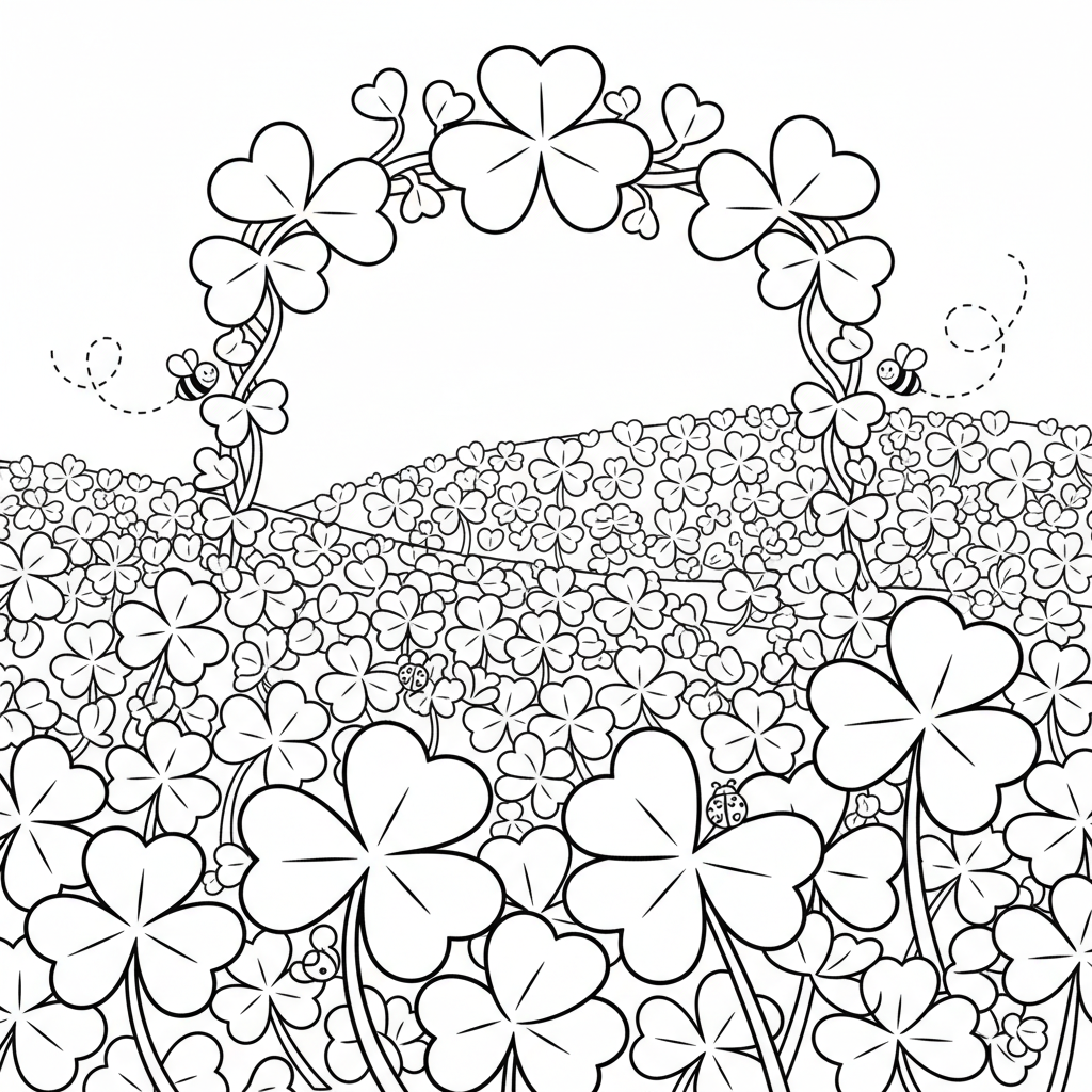 Trébol de jardín, tréboles verdes de tres y cuatro hojas - Página para colorear gratis