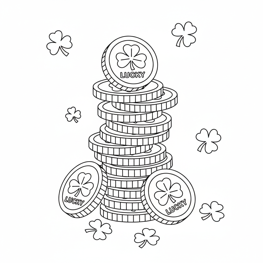 Stack gold coins shamrock patterns each coin lucky - Free Printable Coloring Page Stack gold coins shamrock patterns each coin lucky - Free Printable Coloring Page