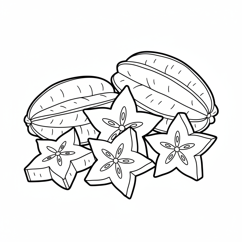 Star fruit tropical exotic sliced unique shape - Free Printable Coloring Page