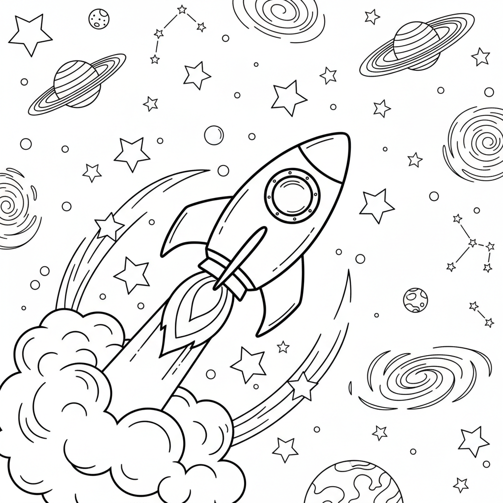 Star Rocket Ship Space - Free Printable Coloring Page Star Rocket Ship Space - Free Printable Coloring Page