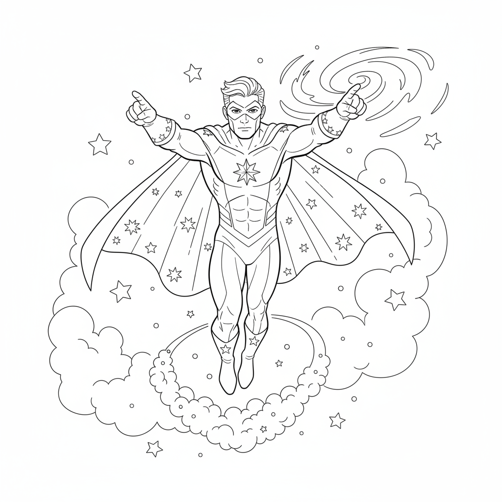 Star Superhero Flying - Free Printable Coloring Page Star Superhero Flying - Free Printable Coloring Page