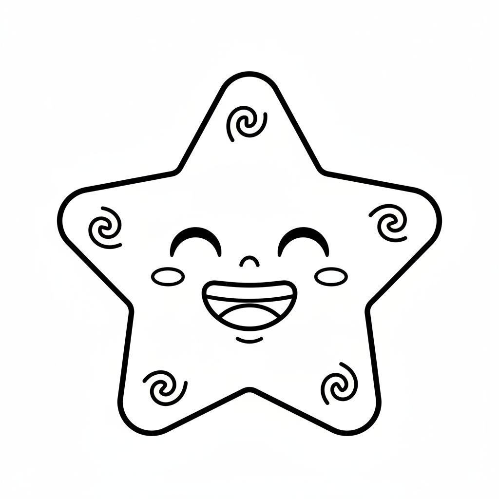 Star with smiling face cartoon cute animated - Free Printable Coloring Page
