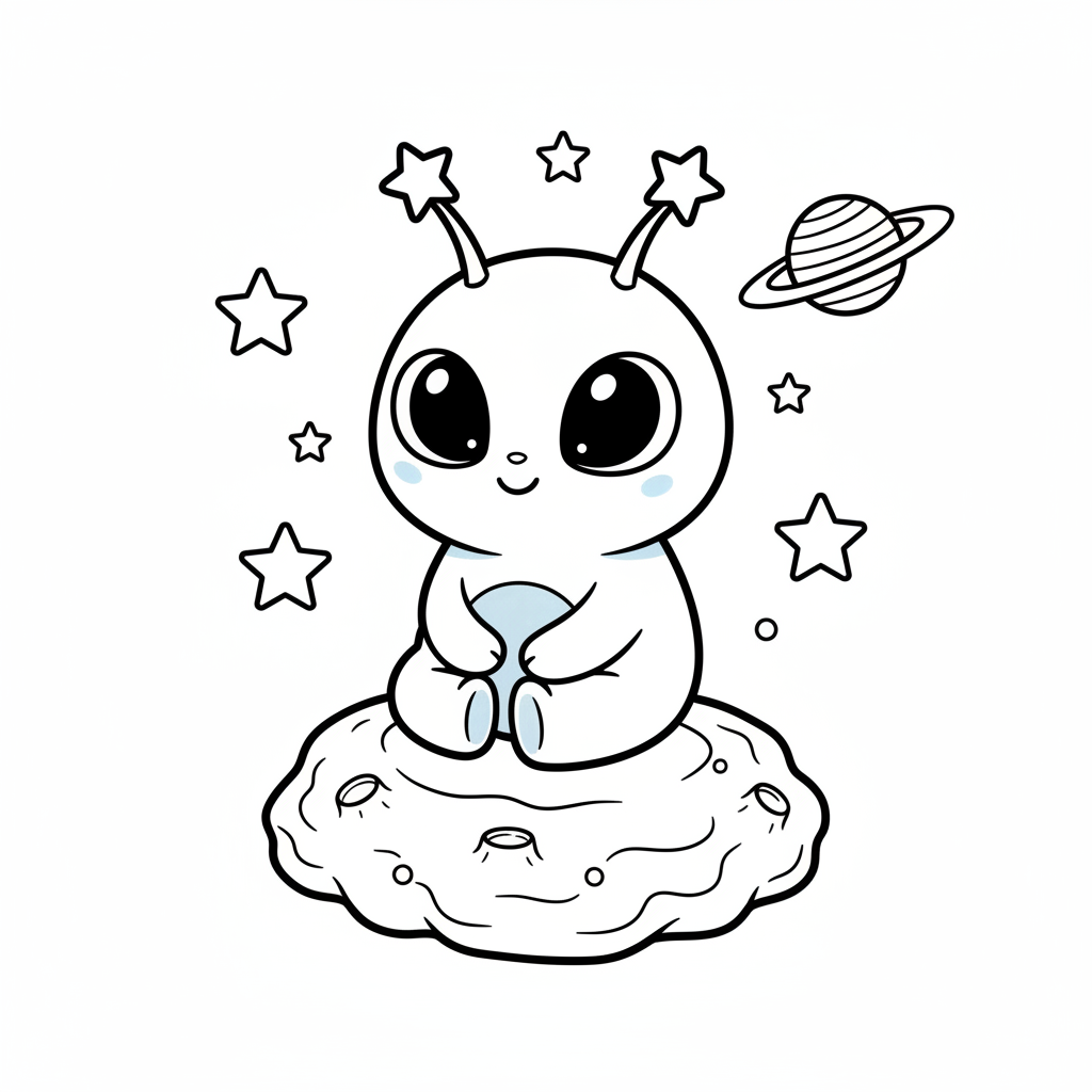 A cute blue alien creature sitting with adorable big eyes innocent - Free Printable Coloring Page A cute blue alien creature sitting with adorable big eyes innocent - Free Printable Coloring Page