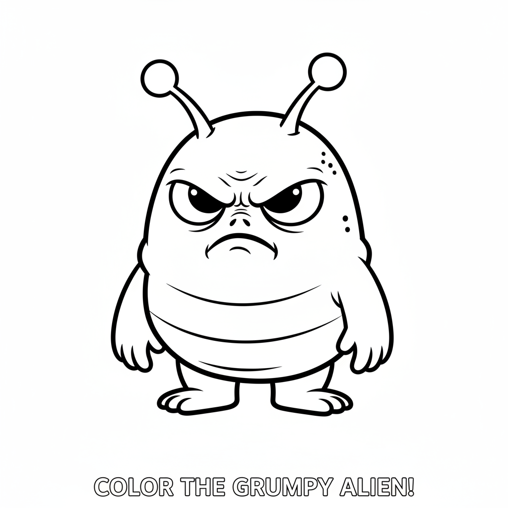 A small blue alien creature with angry grumpy face pouty - Free Printable Coloring Page A small blue alien creature with angry grumpy face pouty - Free Printable Coloring Page