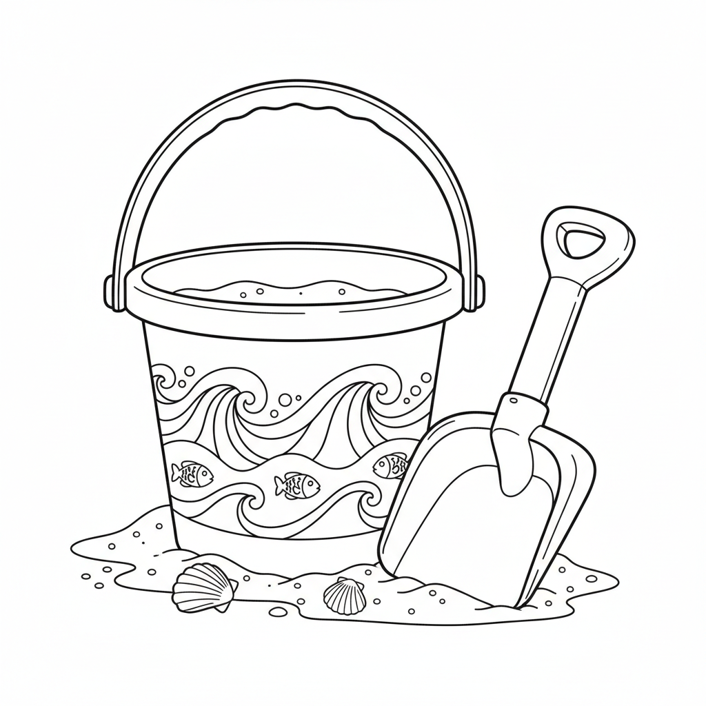 Beach Bucket And Shovel Toys - Free Printable Coloring Page Beach Bucket And Shovel Toys - Free Printable Coloring Page