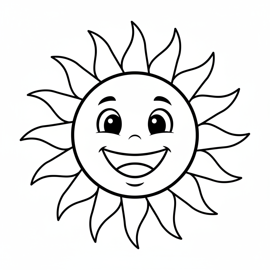Soleil éclatant et visage joyeux - Coloriage gratuit à imprimer