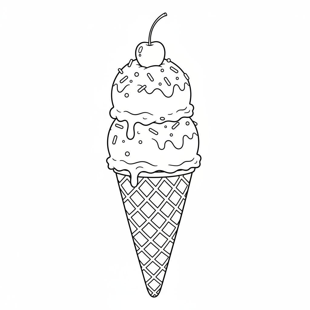 Ice Cream Cone With Three Scoops - Free Printable Coloring Page Ice Cream Cone With Three Scoops - Free Printable Coloring Page